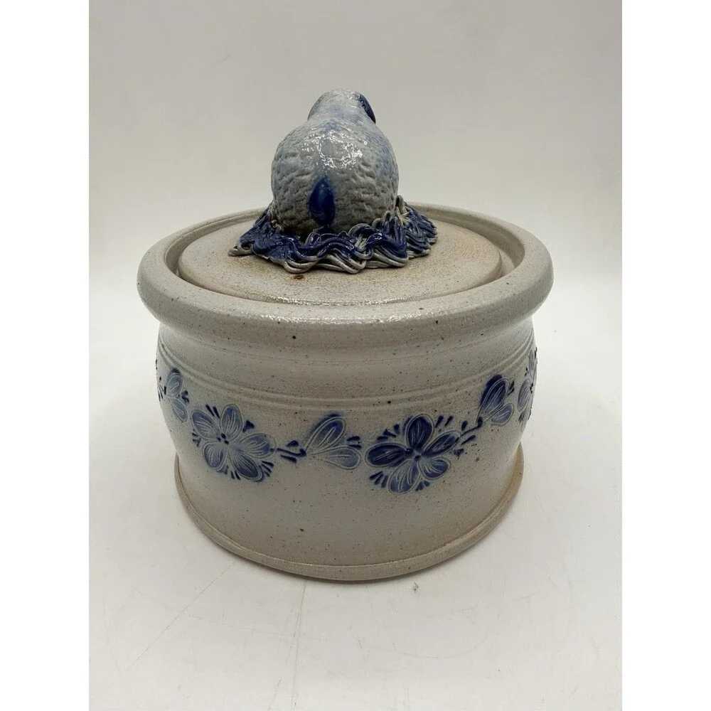 RARE ELDRETH Signed Sheep Pottery Crock w/ Lid Salt Glazed Lancaster Co PA Read